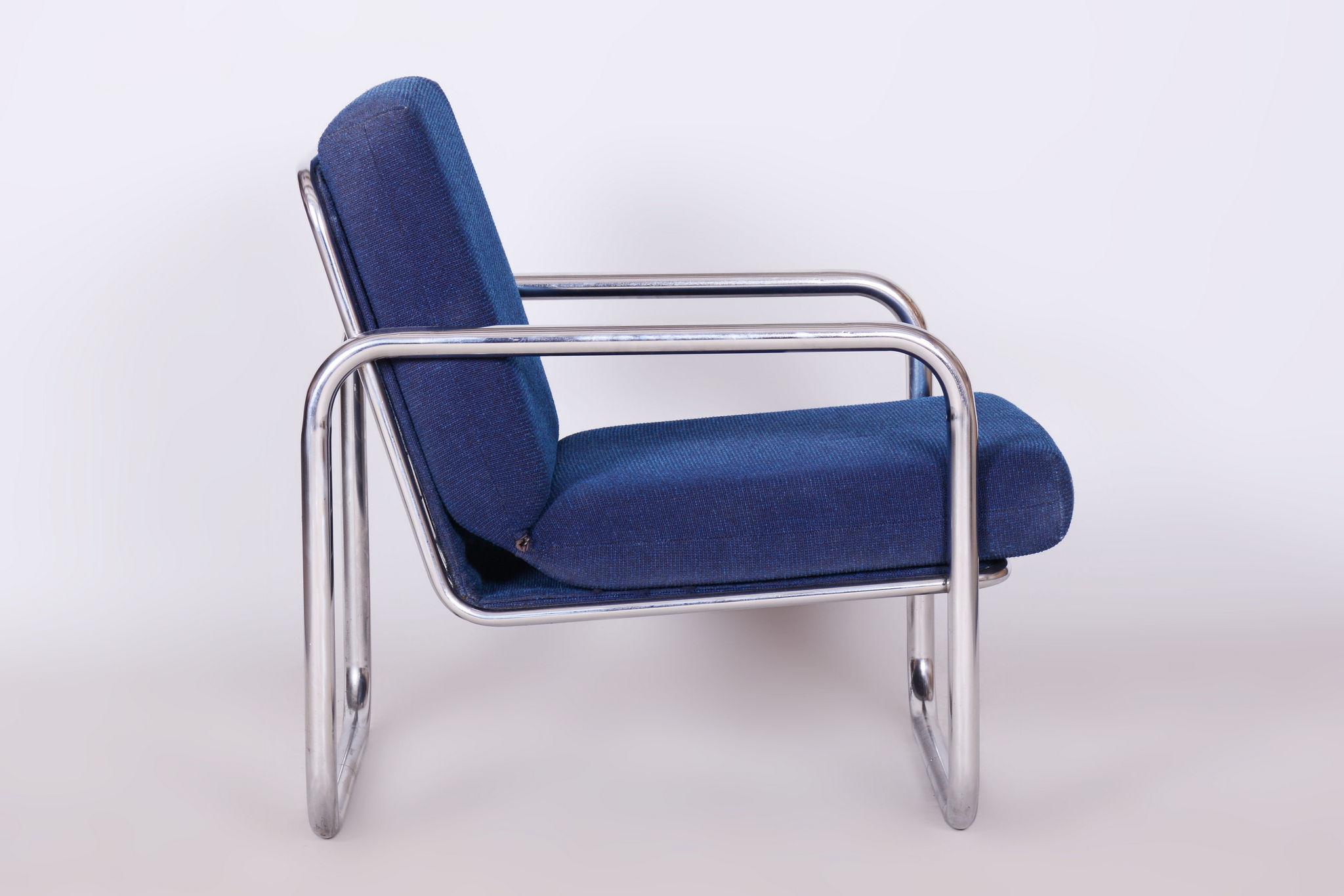 Original Bauhaus Armchair, Chrome-Plated Steel, Cleaned Upholstery, Czech, 1950s For Sale 3