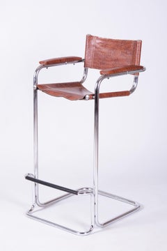 Sedia da bar originale Bauhaus, acciaio cromato, ecopelle, Germania, anni '70