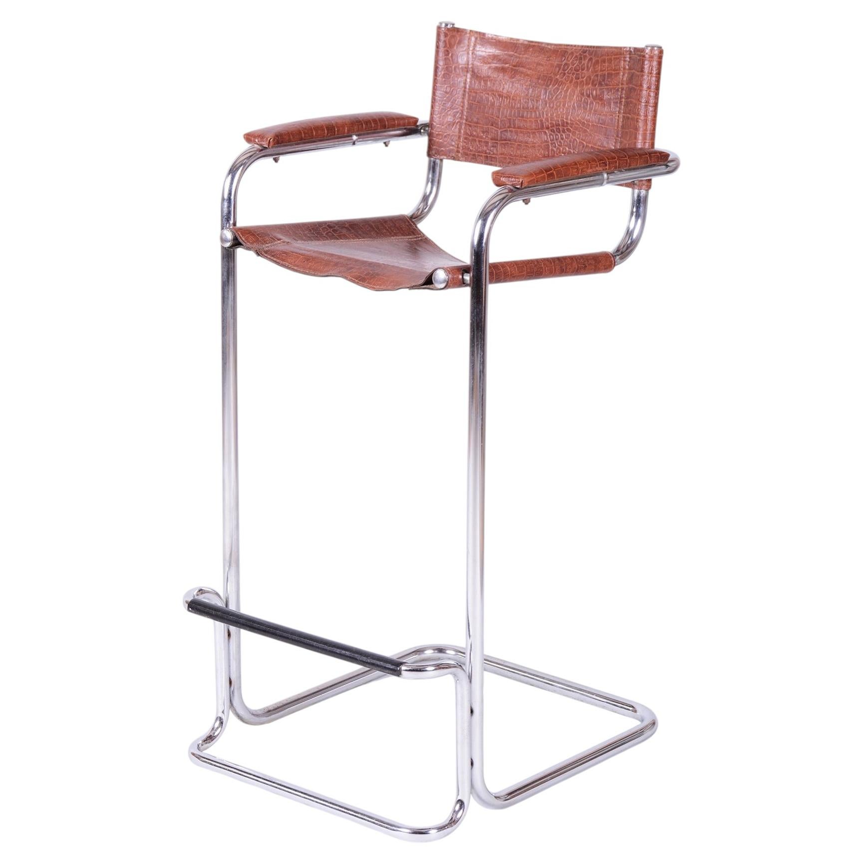 Original Bauhaus Bar Chair, Chromed Steel, Faux Leather, Germany, 1970s