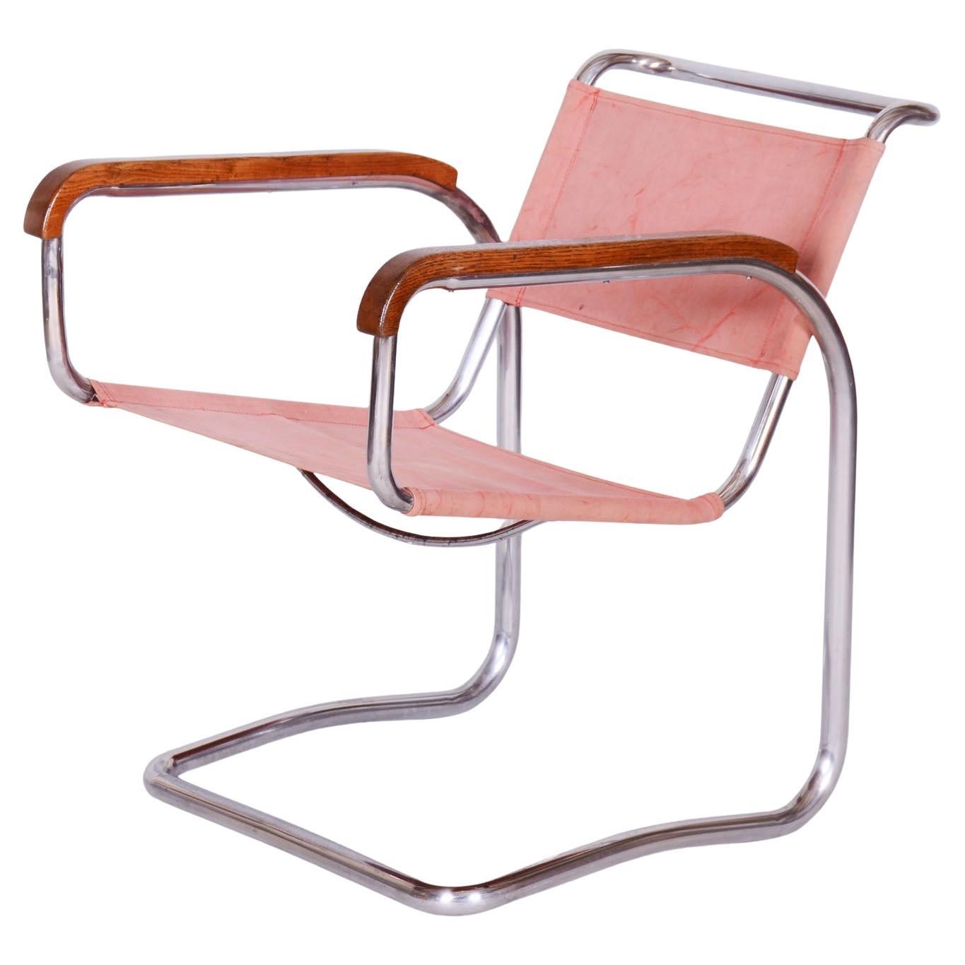 Original Bauhaus Chair, by J. Halabala, UP Zavody, Beech, Chrome, Czech, 1930s