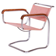 Original Bauhaus Chair, by J. Halabala, UP Zavody, Beech, Chrome, Czech, 1930s