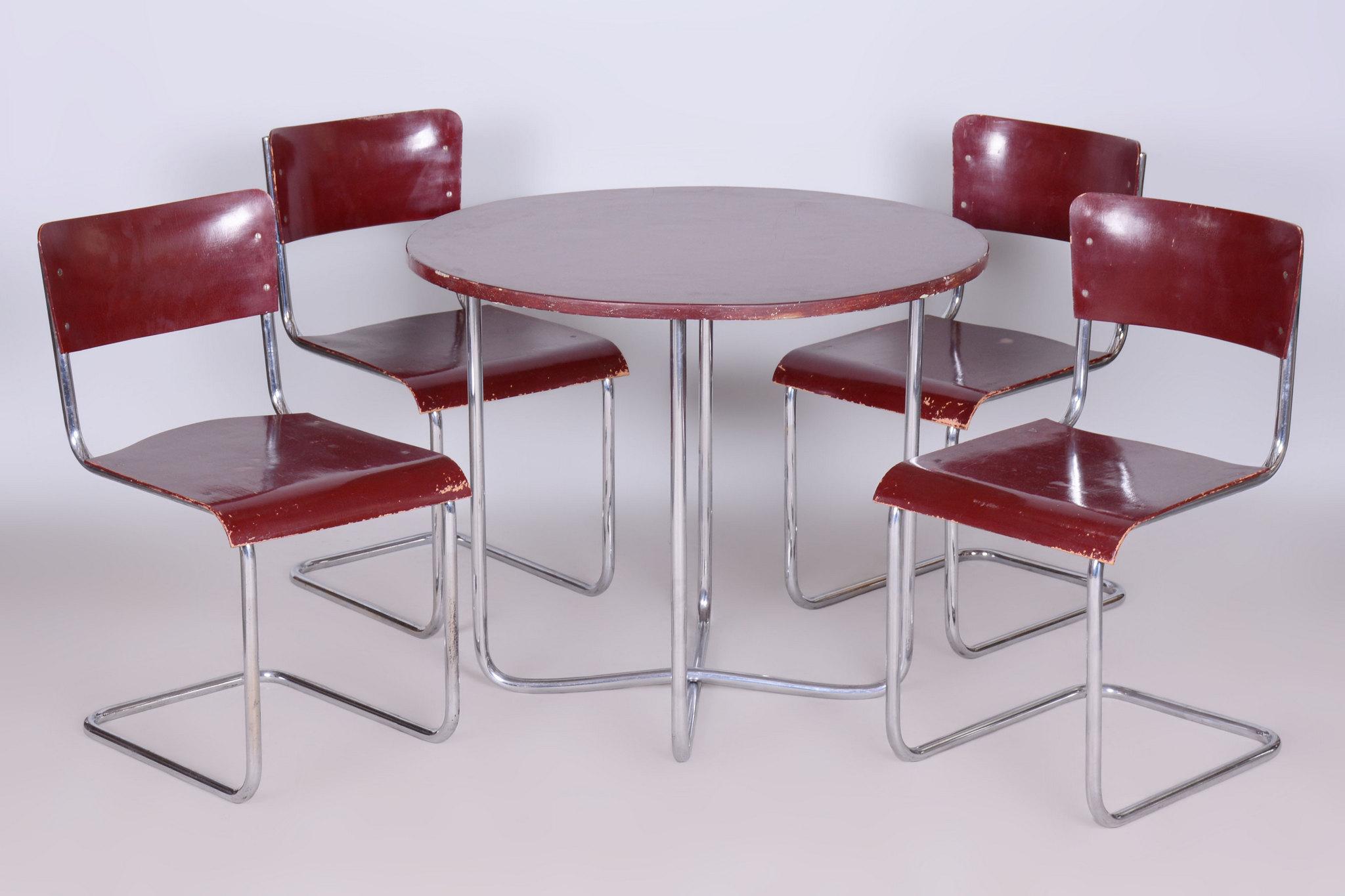 Mid-20th Century Original Bauhaus Dining Set, by Hynek Gottwald, Chrome, Czech, 1930s For Sale