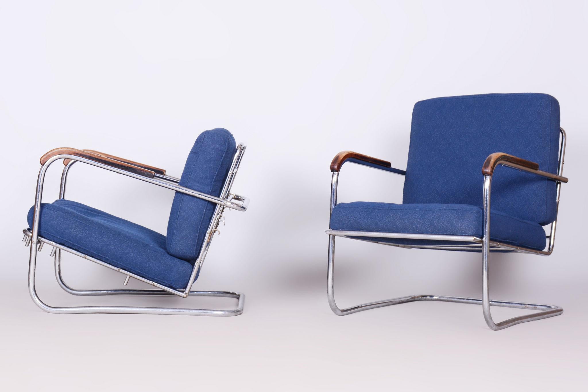 Originales Bauhaus-Sesselpaar, verchromter Stahl, Schweiz, 1930er Jahre im Angebot 5