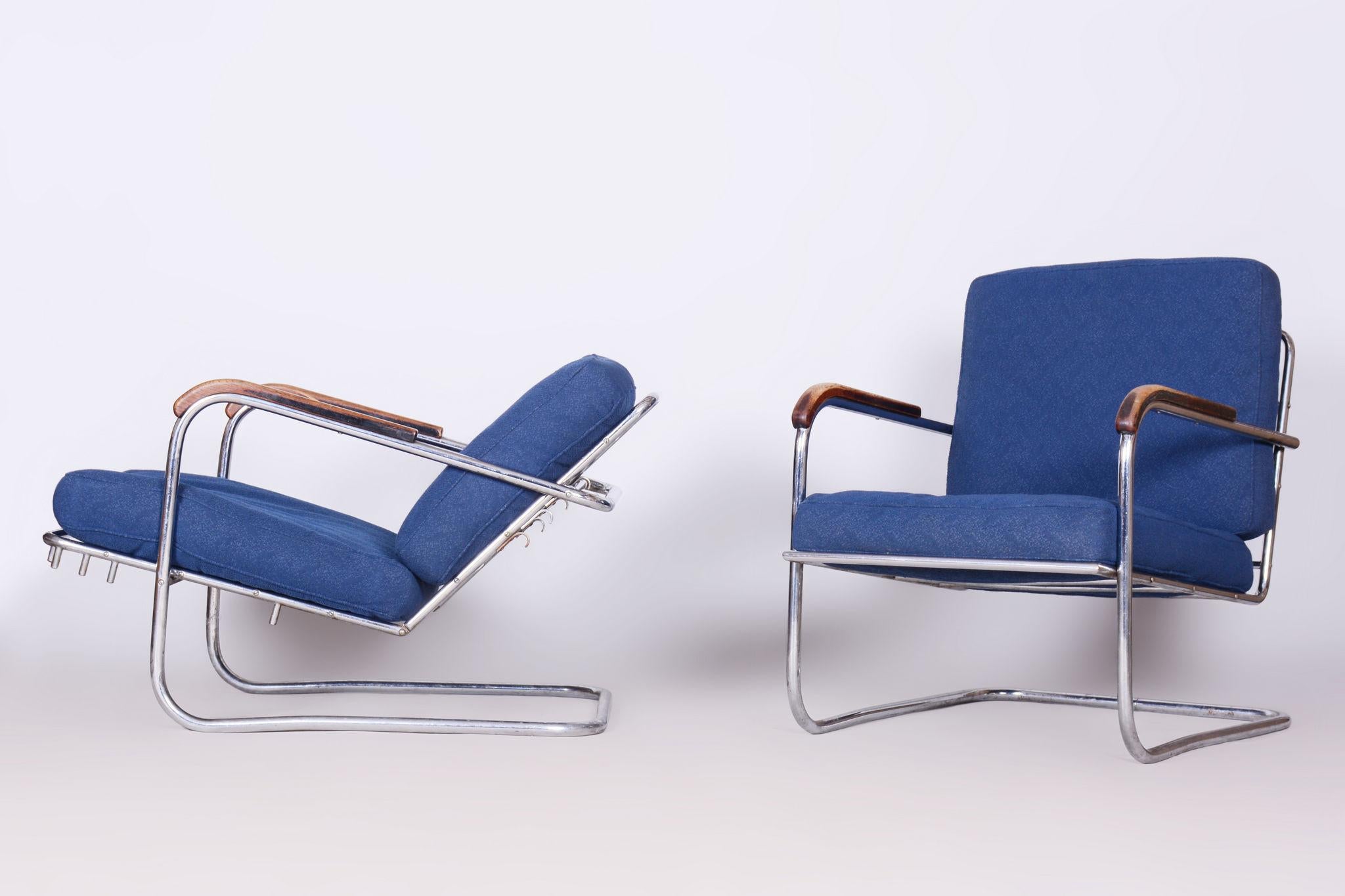 Original Bauhaus Pair of Armchairs, Chrome-Plated Steel, Switzerland, 1930s For Sale 6