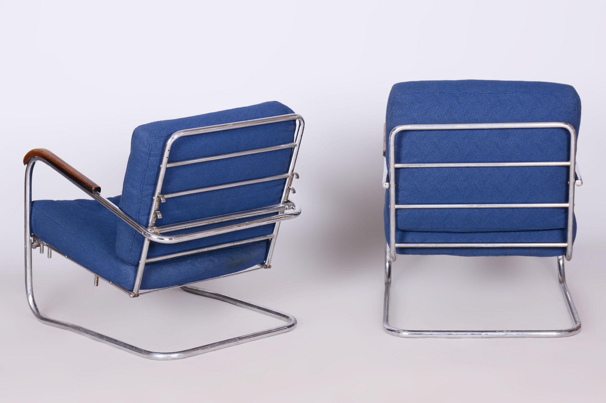 Original Bauhaus Pair of Armchairs, Chrome-Plated Steel, Switzerland, 1930s For Sale 7