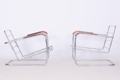 Original Bauhaus Pair of Armchairs, Chrome-Plated Steel, Switzerland, 1930s