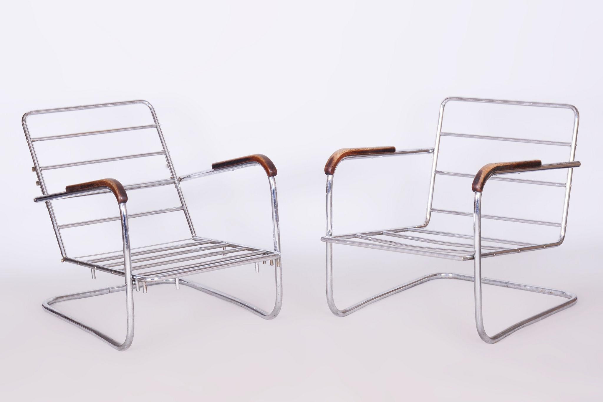 Originales Bauhaus-Sesselpaar, verchromter Stahl, Schweiz, 1930er Jahre (Schweizerisch) im Angebot
