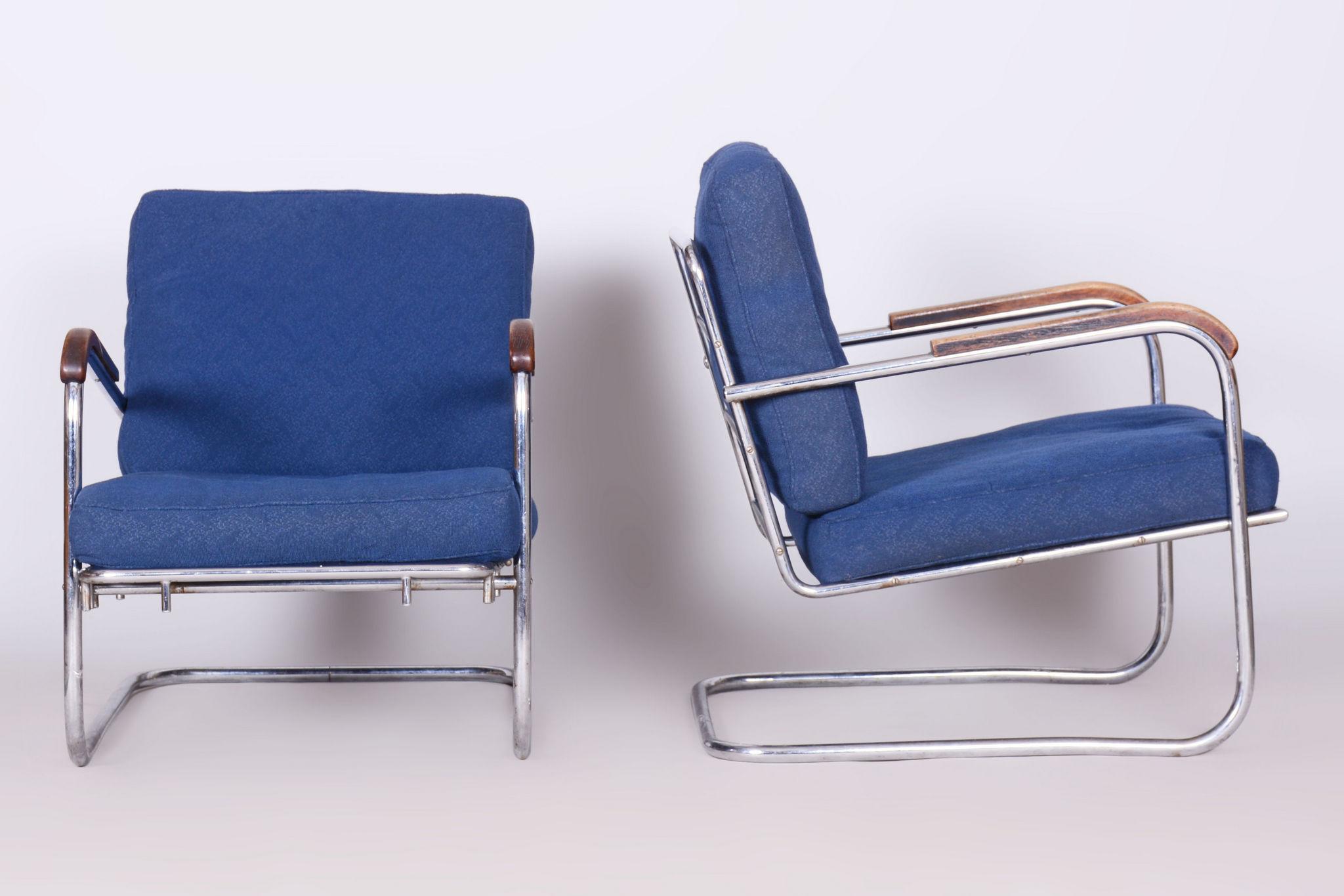 Originales Bauhaus-Sesselpaar, verchromter Stahl, Schweiz, 1930er Jahre im Angebot 1
