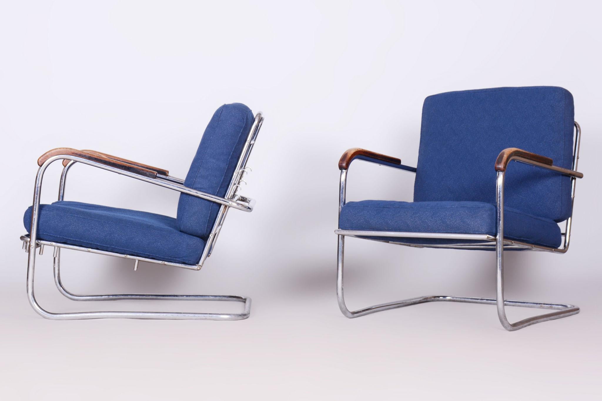 Originales Bauhaus-Sesselpaar, verchromter Stahl, Schweiz, 1930er Jahre im Angebot 2