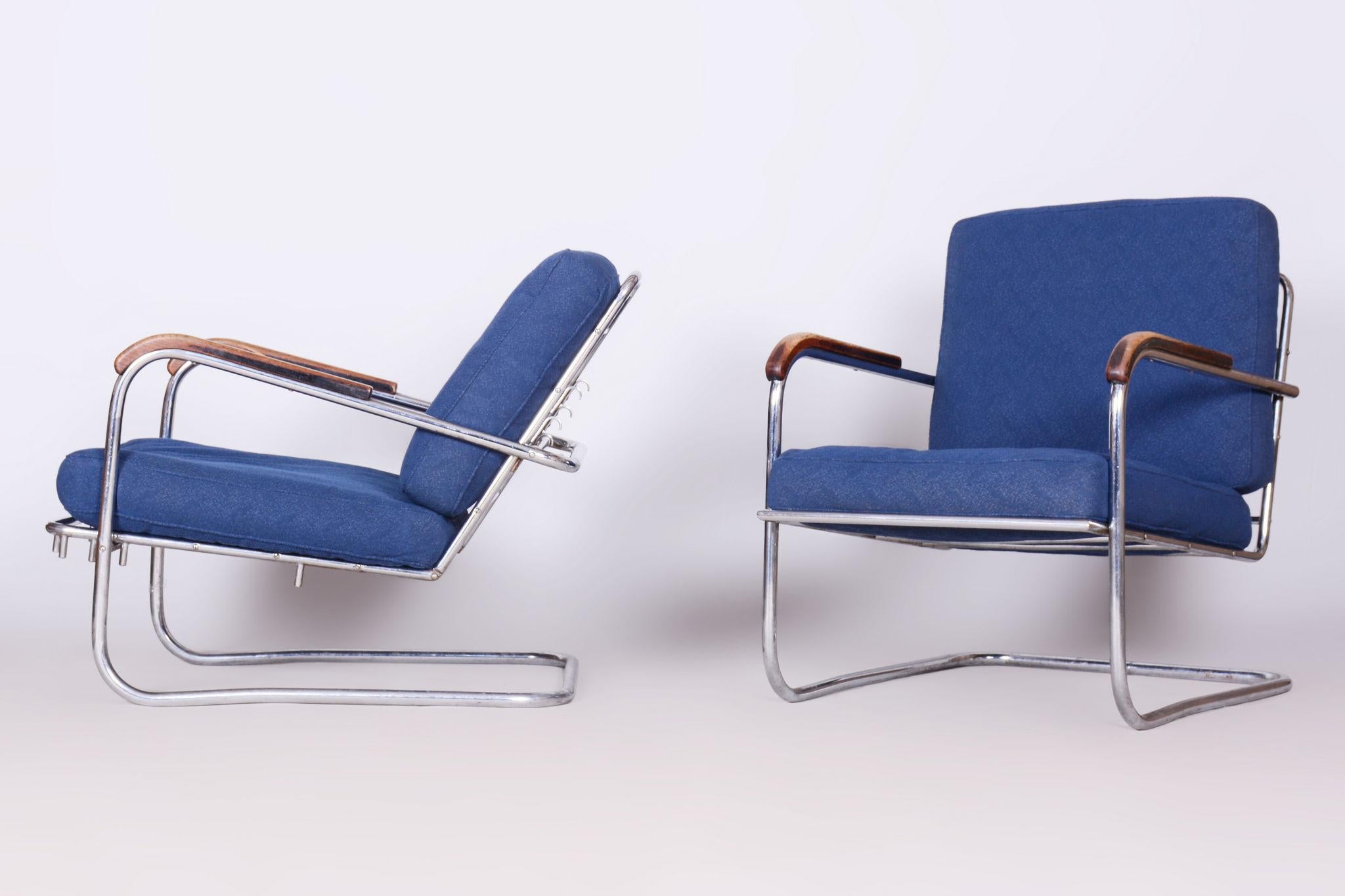Originales Bauhaus-Sesselpaar, verchromter Stahl, Schweiz, 1930er Jahre im Angebot 3