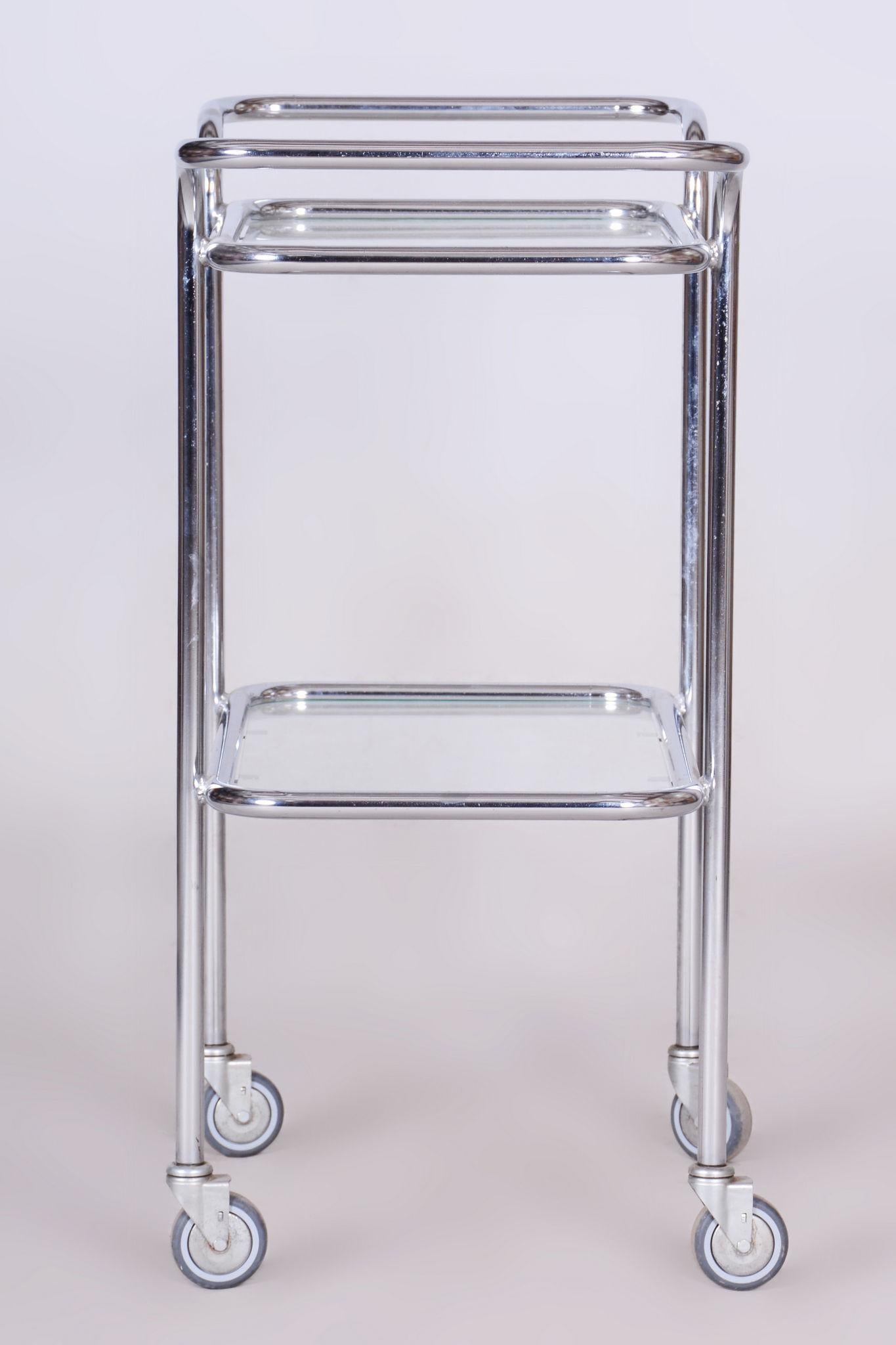 Carrello da portata originale Bauhaus, acciaio cromato, vetro, Germania, anni '40 in vendita 4