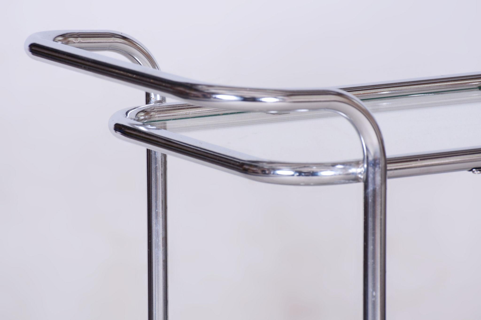 Carrello da portata originale Bauhaus, acciaio cromato, vetro, Germania, anni '40 In condizioni buone in vendita a Brandys nad Labem, Středočeský kraj
