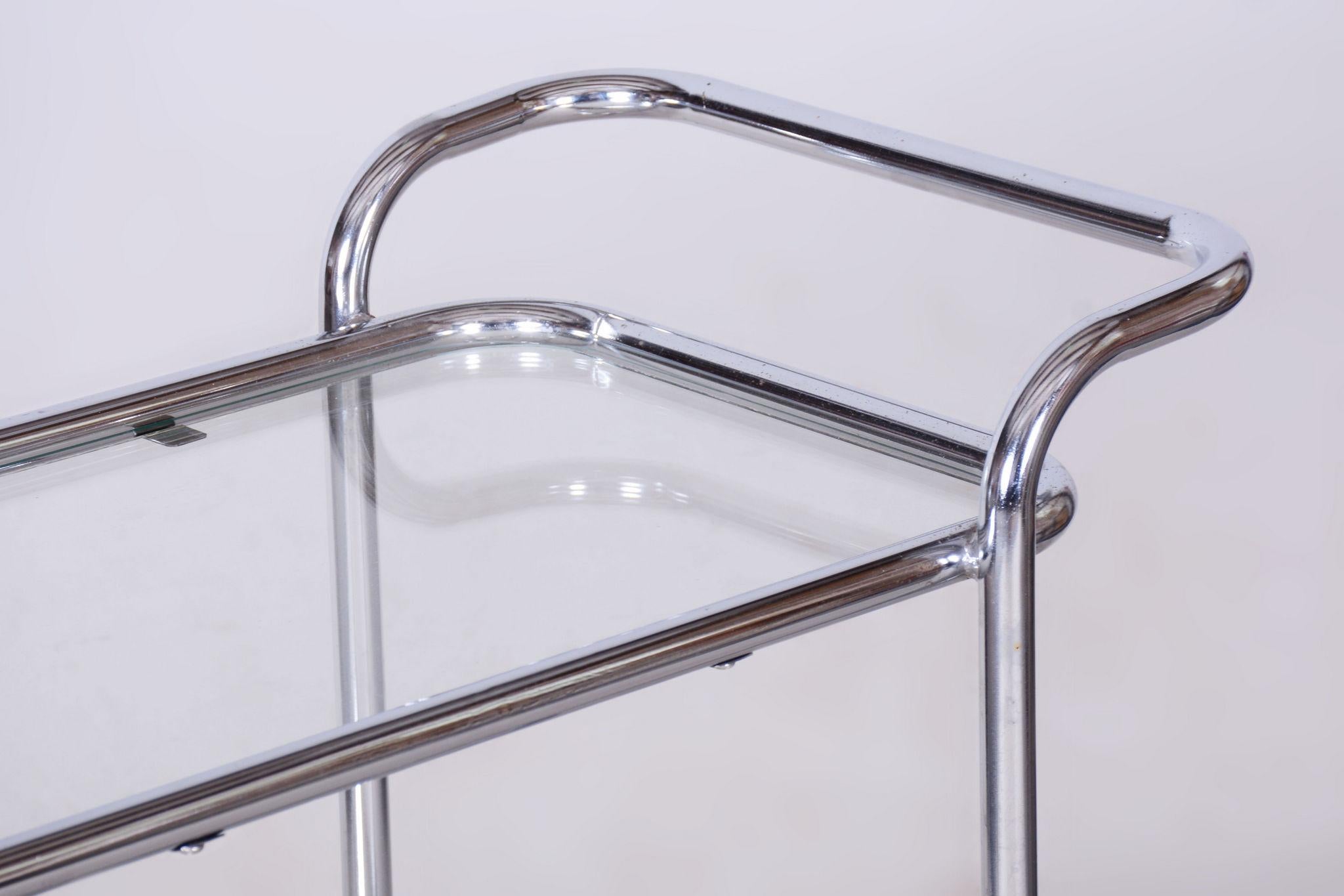 Metà XX secolo Carrello da portata originale Bauhaus, acciaio cromato, vetro, Germania, anni '40 in vendita