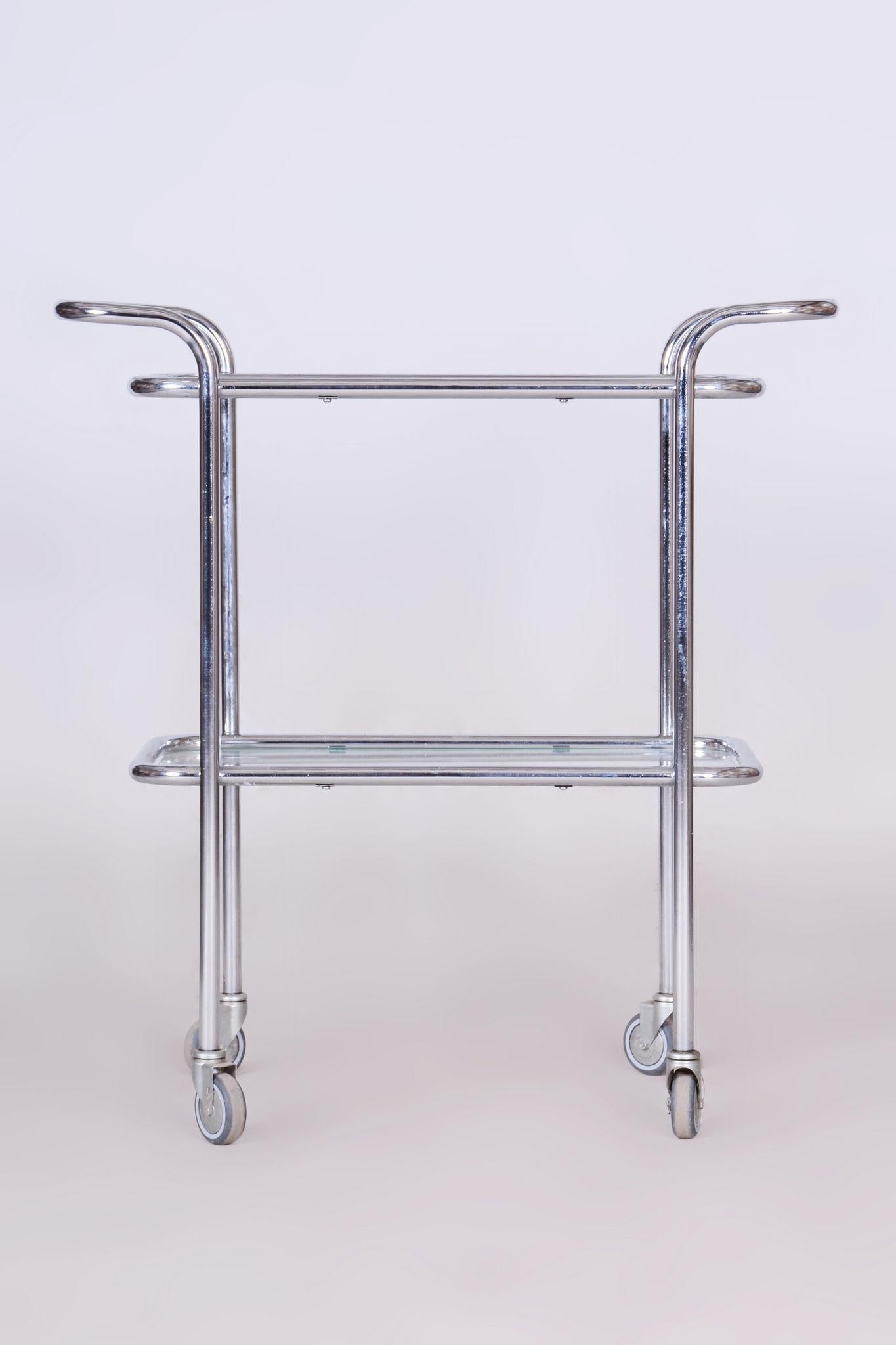 Carrello da portata originale Bauhaus, acciaio cromato, vetro, Germania, anni '40 in vendita 1