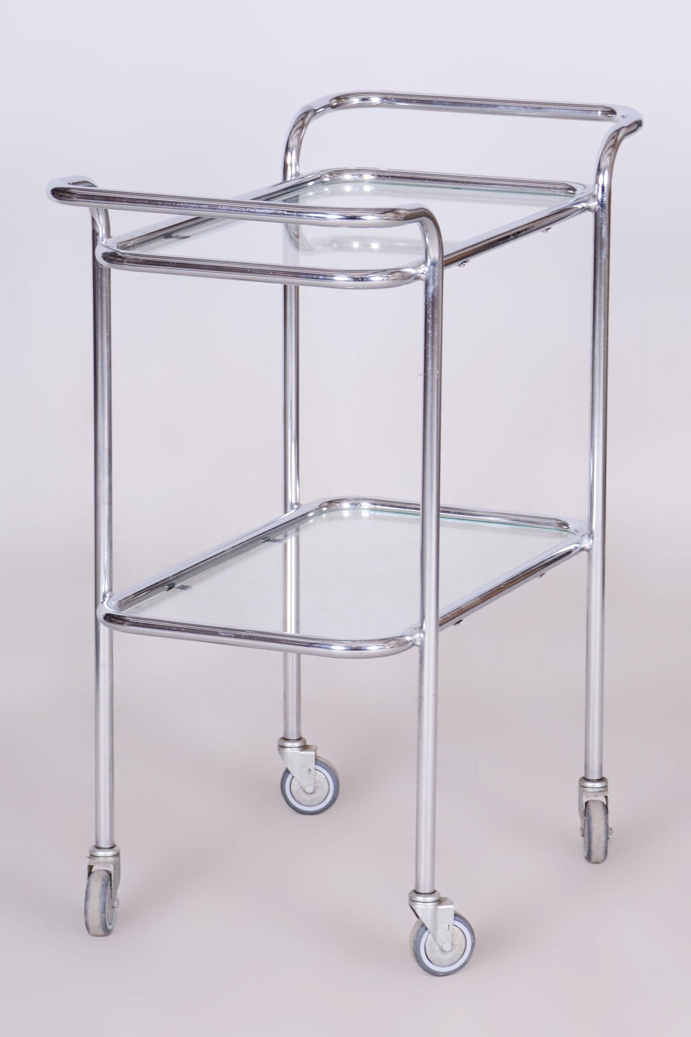 Carrello da portata originale Bauhaus, acciaio cromato, vetro, Germania, anni '40 in vendita 2