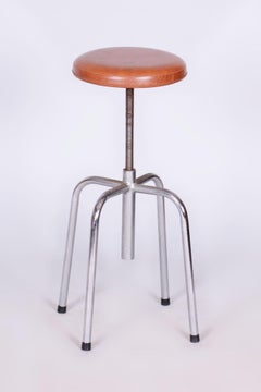 Original Bauhaus Swivel Chair, Chrome-Plated Steel, Leatherette, Czech, 1950s