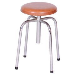 Original Bauhaus Swivel Chair, Chrome-Plated Steel, Leatherette, Czech, 1950s