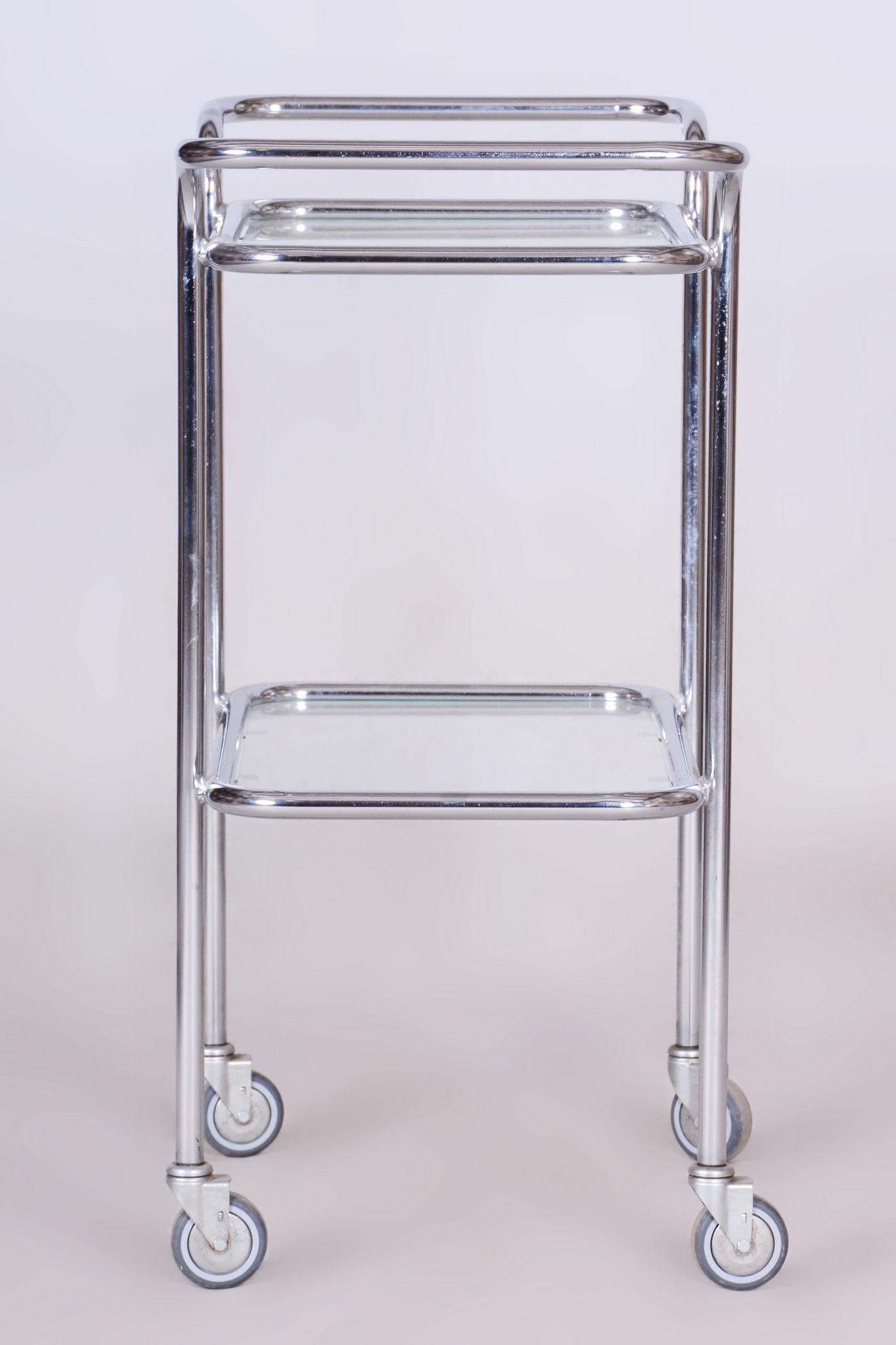 Original Bauhaus Trolley, Chrome-Plated Steel, Glass, Germany, 1940s For Sale 5