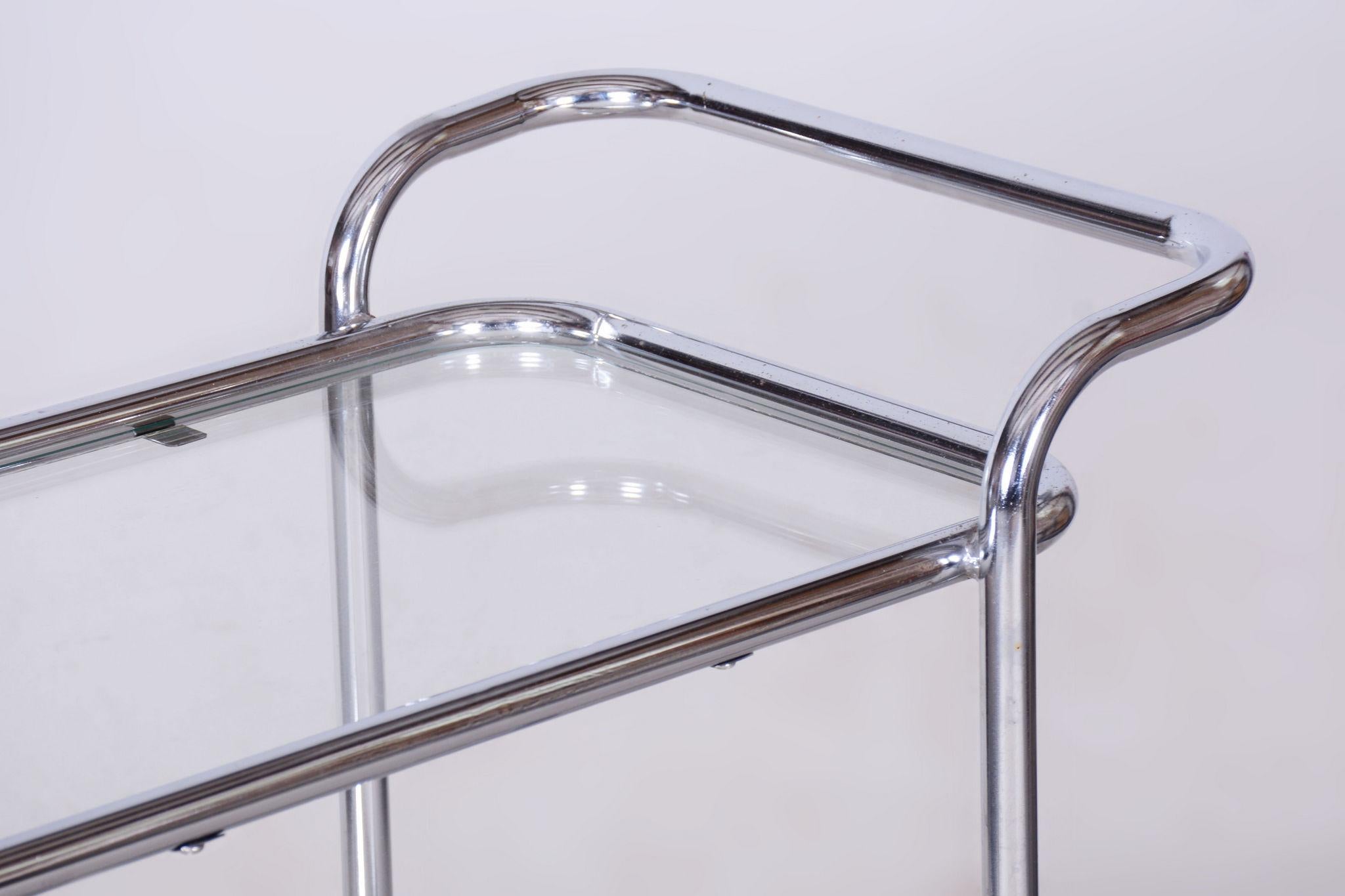 Mid-20th Century Original Bauhaus Trolley, Chrome-Plated Steel, Glass, Germany, 1940s For Sale