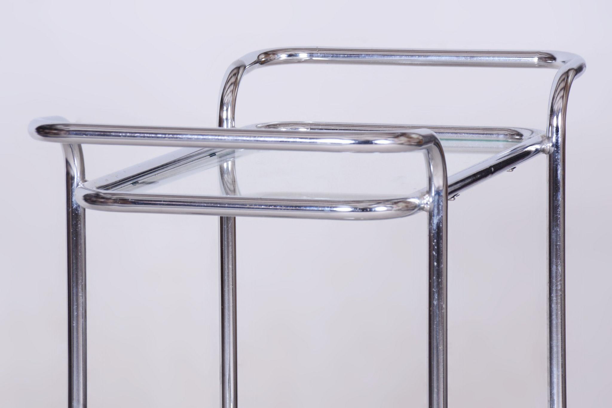 Original Bauhaus Trolley, Chrome-Plated Steel, Glass, Germany, 1940s For Sale 4