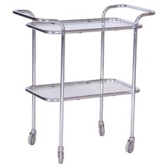 Vintage Original Bauhaus Trolley, Chrome-Plated Steel, Glass, Germany, 1940s