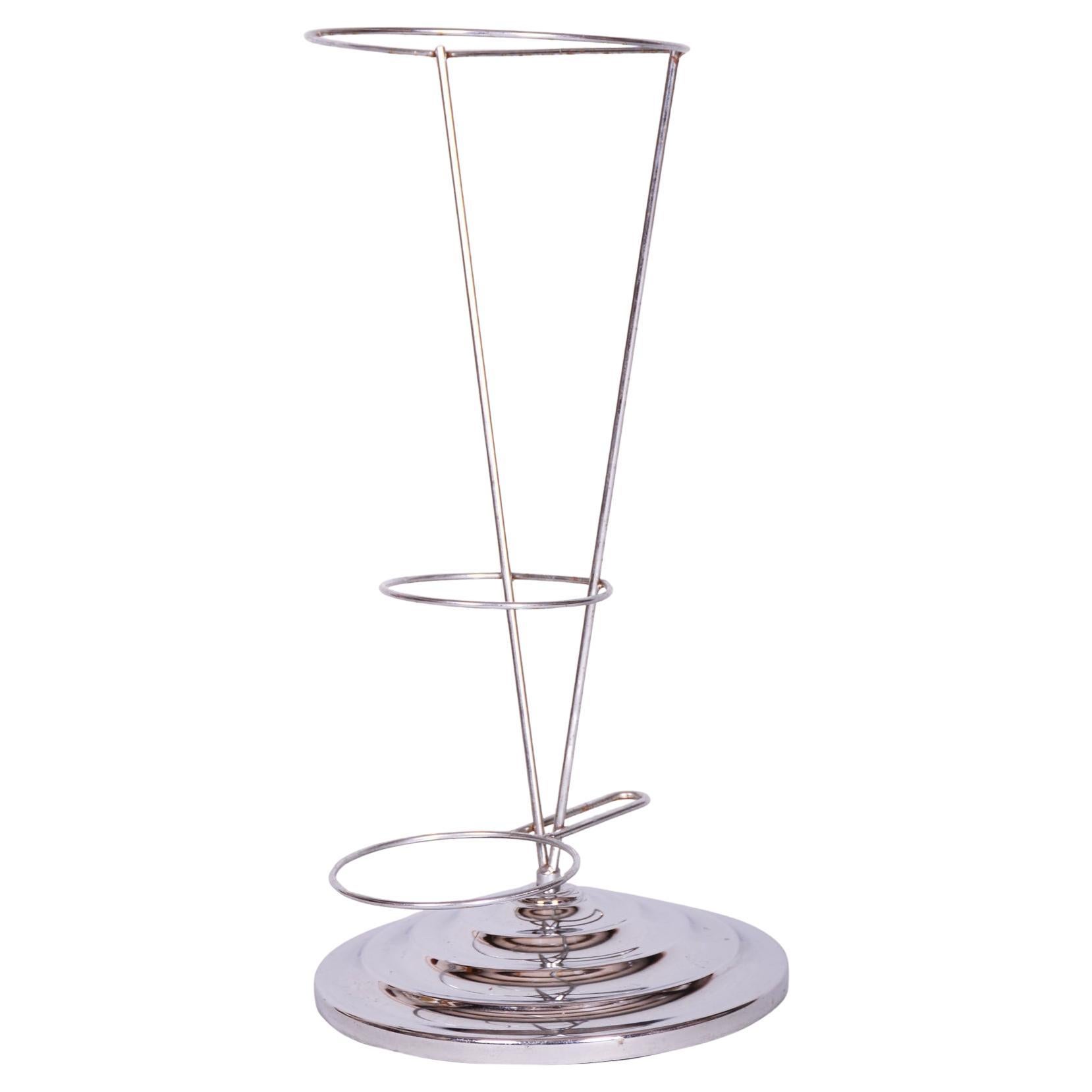 Original Bauhaus Umbrella Stand, Chrome-Plated Steel, Germany, 1950s
