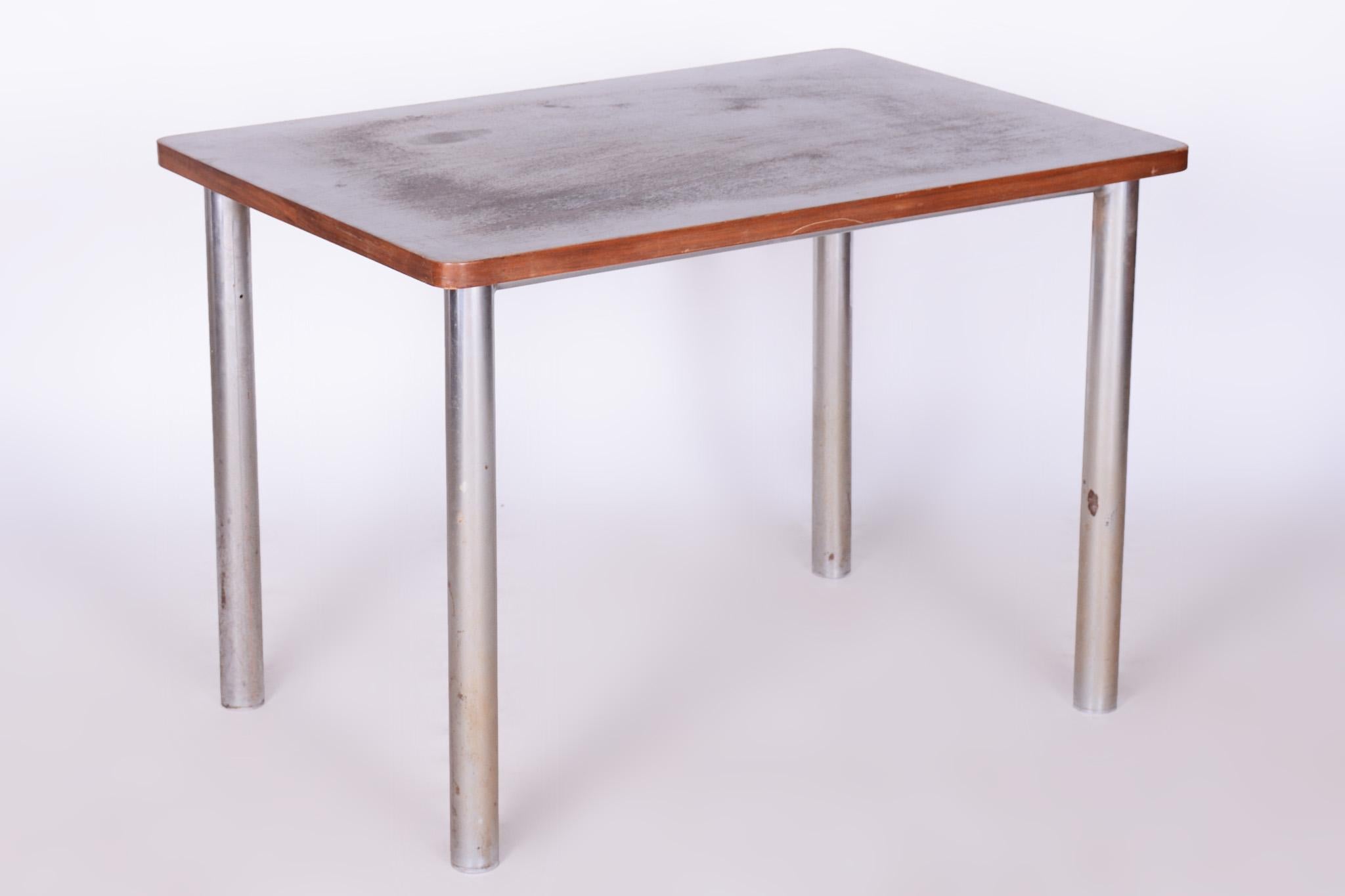 Mid-20th Century Original Bauhaus Walnut Table, Original Condition, Revived Polish, Czech, 1930s For Sale