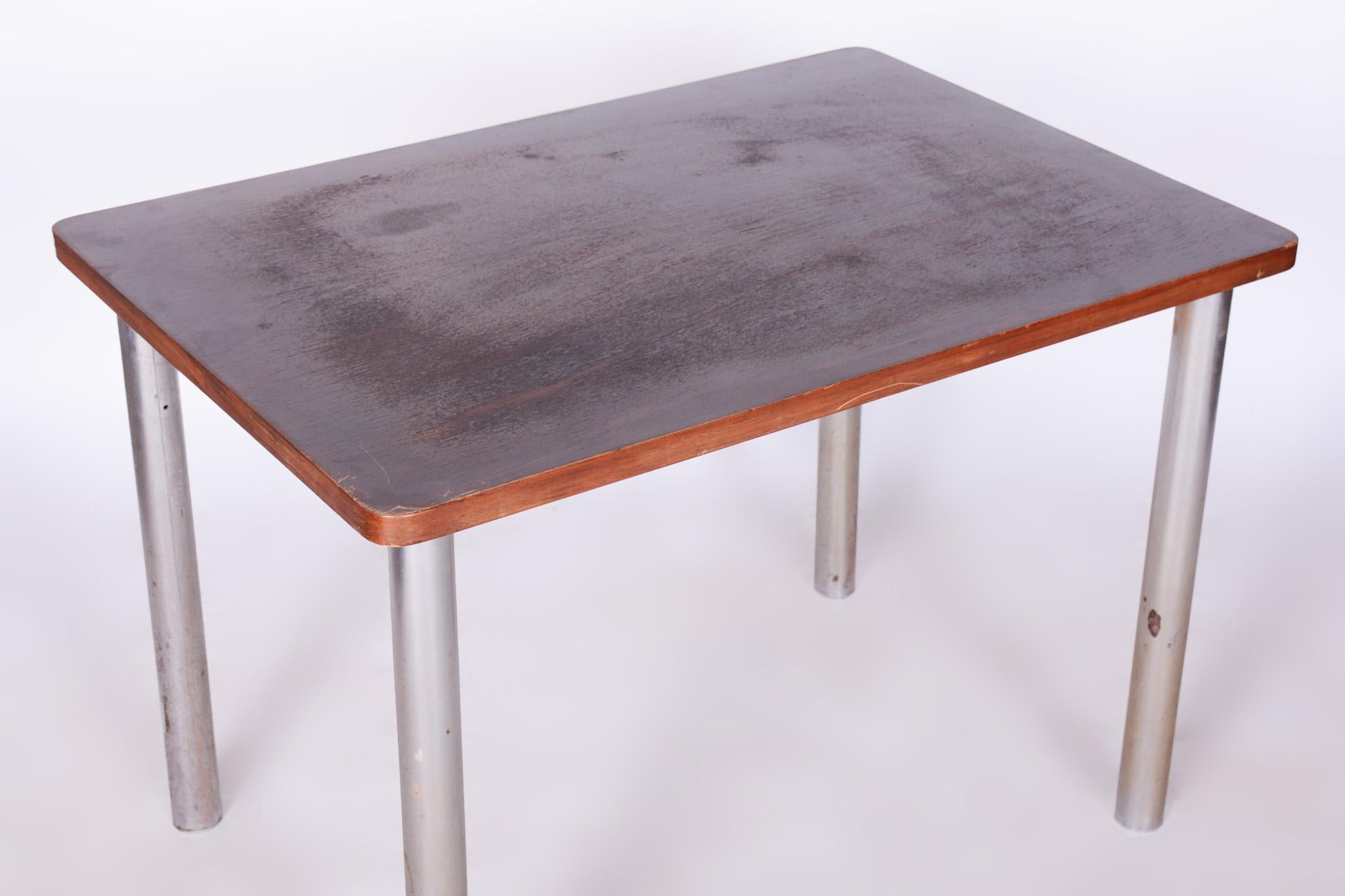 Steel Original Bauhaus Walnut Table, Original Condition, Revived Polish, Czech, 1930s For Sale