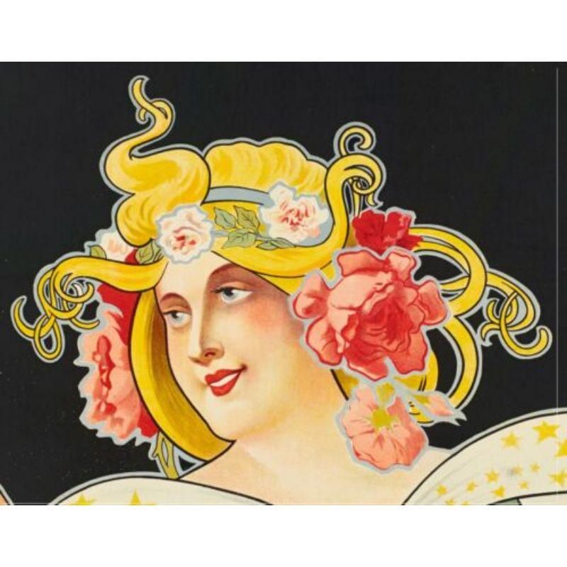 Affiche originale Belle Epoque-Au-Olle-Banyuls Trilles Quinquina-Alcool, 1910

Sur l'affiche, une femme tient un verre de quinquina dans sa main. Sa chevelure est parsemée de fleurs, comme sur les affiches Art nouveau de l'époque, telles que les