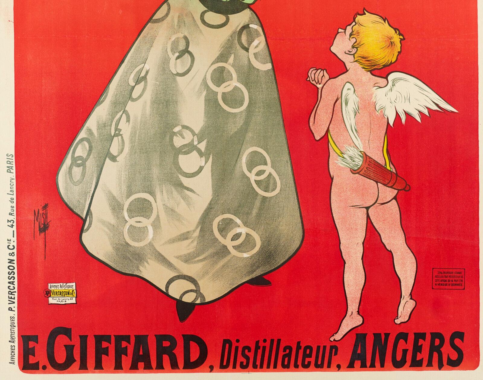 Art Nouveau Misti, Poster originale della Belle Epoque sull'alcol, Liquore alla menta, Cupido / Angelo, 1895 in vendita