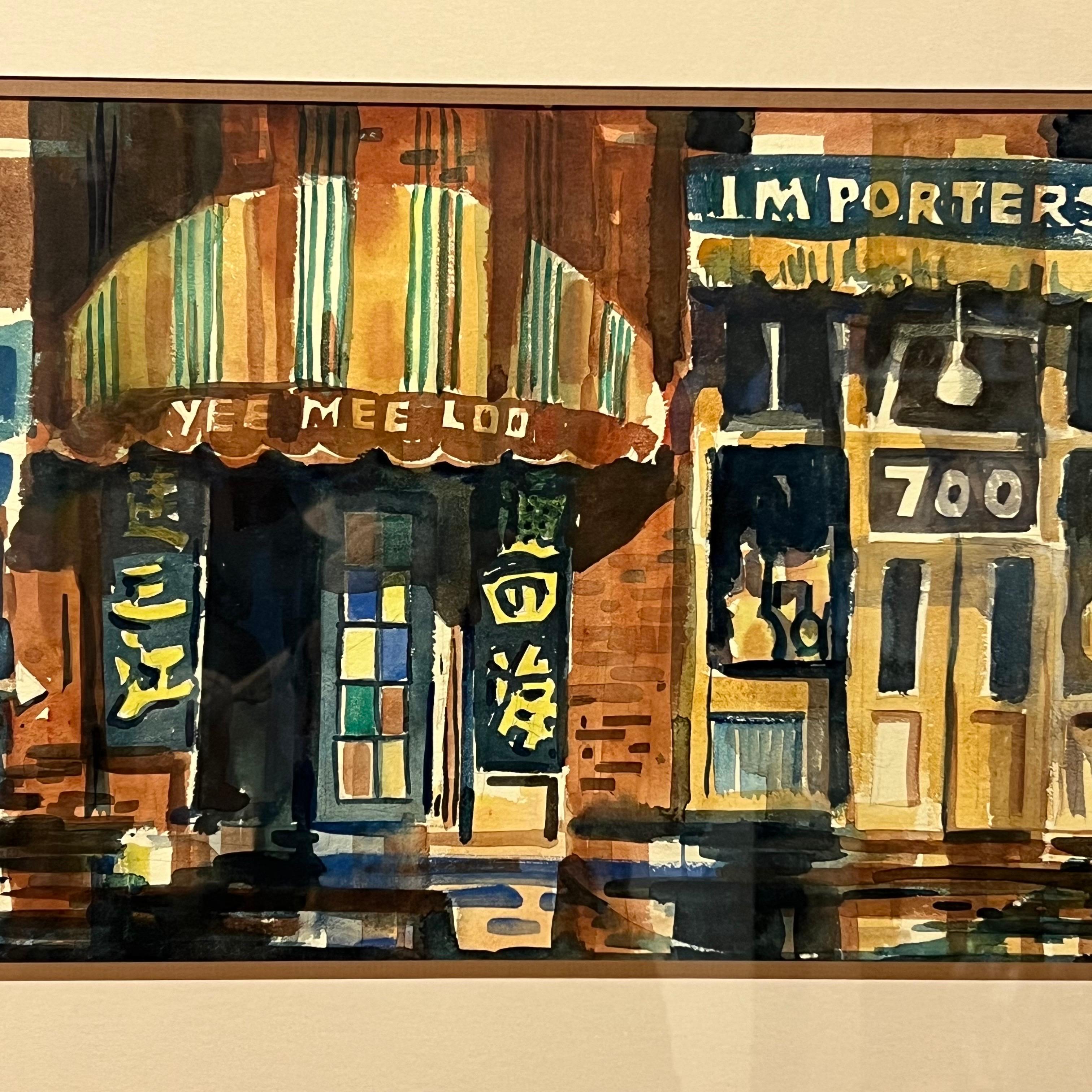 American Original Ben Abril ‘China Town’ Watercolor Painting California 1960s For Sale