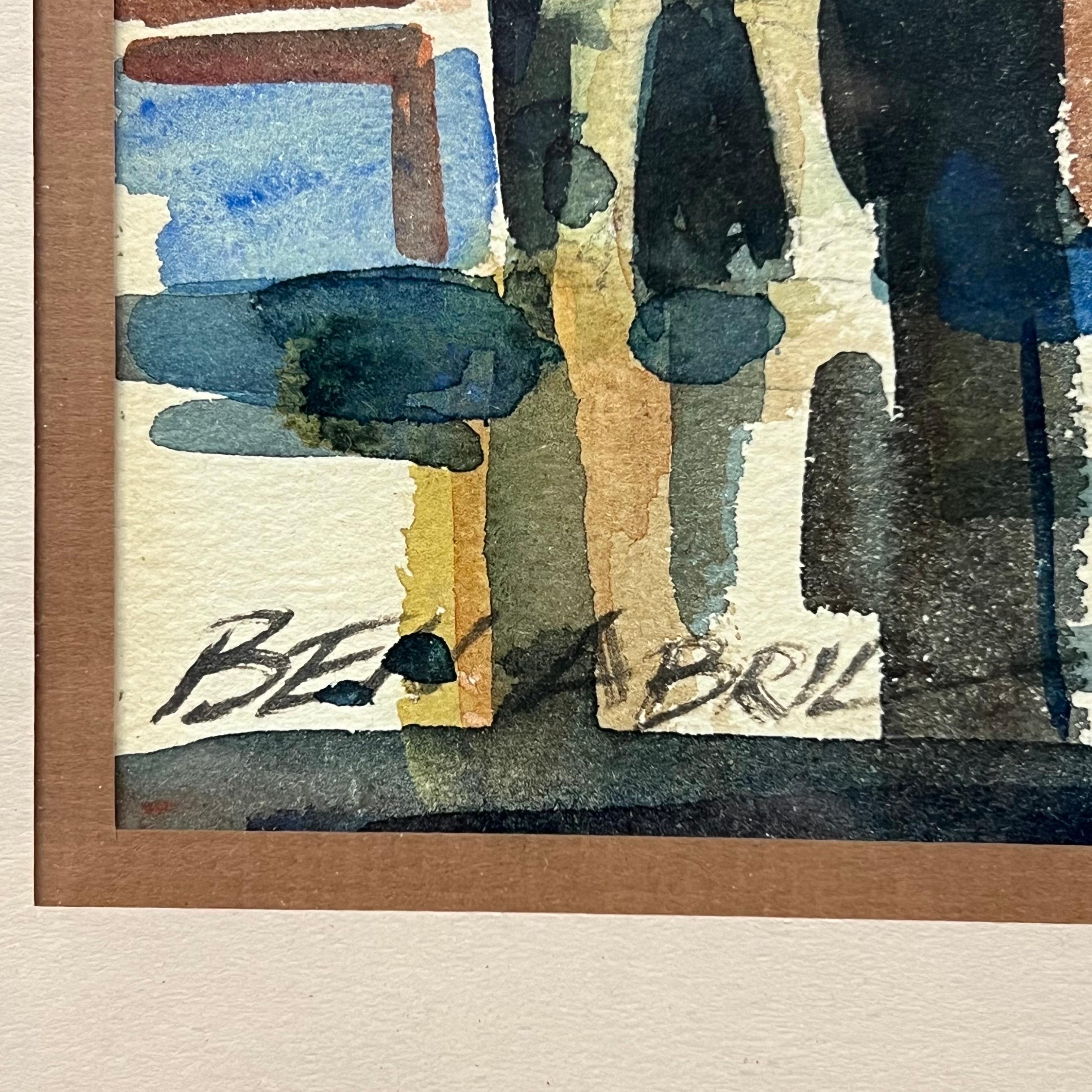 Plexiglass Original Ben Abril ‘China Town’ Watercolor Painting California 1960s For Sale