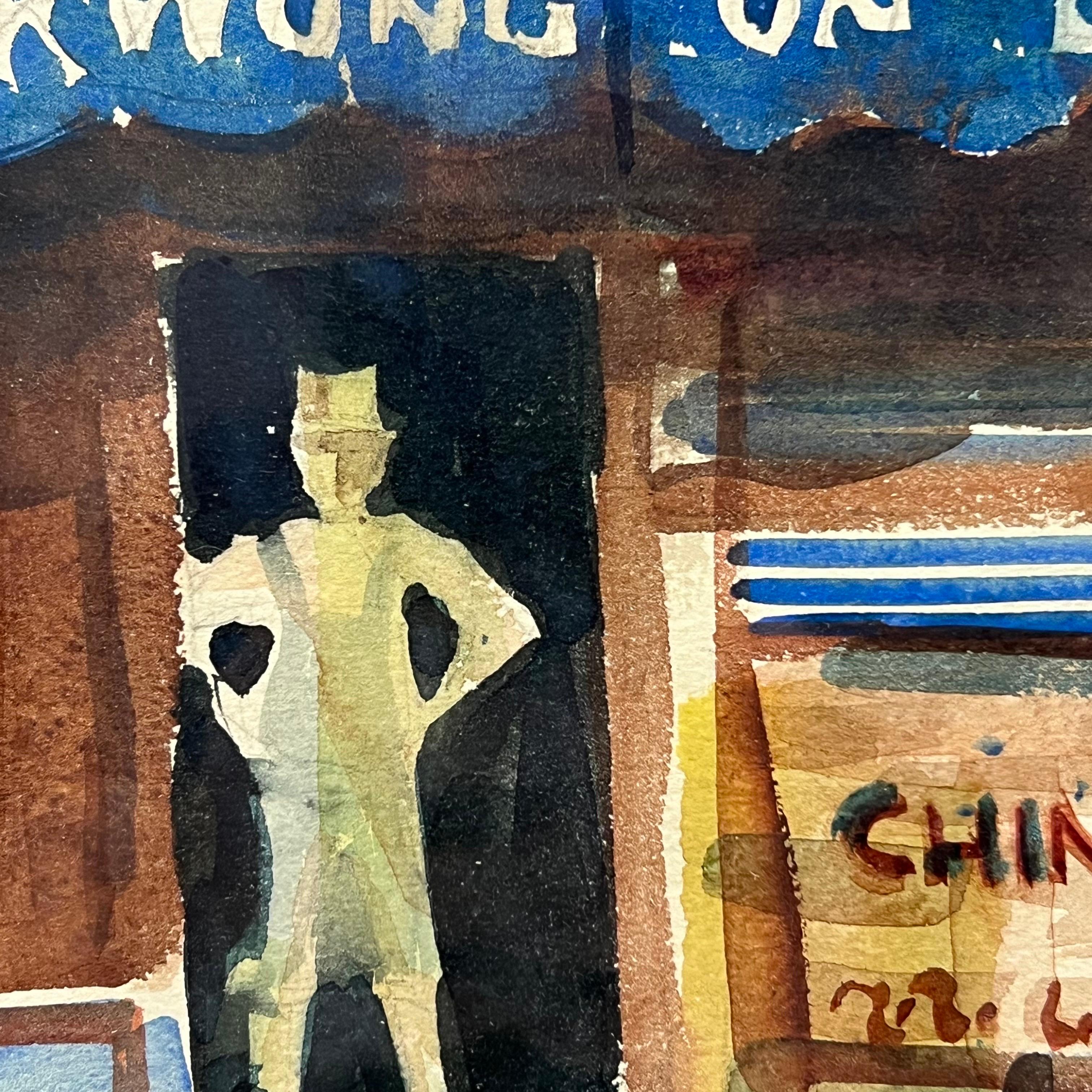 Original Ben Abril ‘China Town’ Watercolor Painting California 1960s For Sale 1