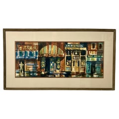 Pintura original en acuarela "China Town" de Ben Abril, California, años 60