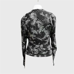 Original BIBA Dark Grey and Off White Button Front Top with Squares Print 1970s