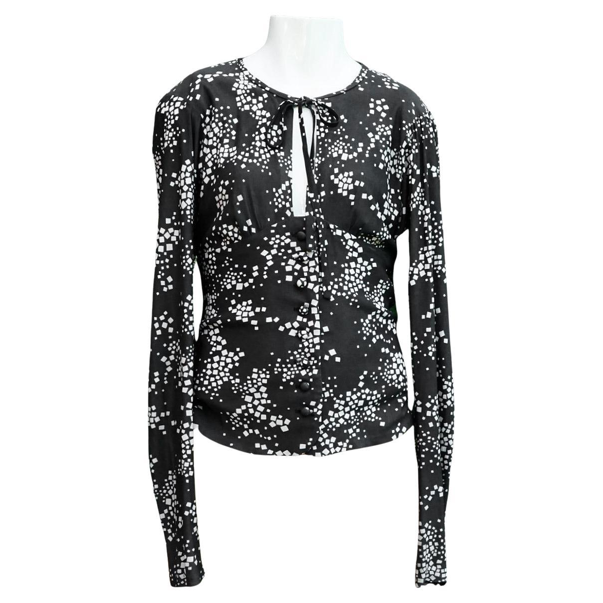 Top originale BIBA grigio scuro e bianco sporco con stampa a quadretti 1970s in vendita
