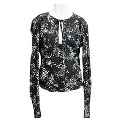Original BIBA Dark Grey and Off White Button Front Top with Squares Print 1970s