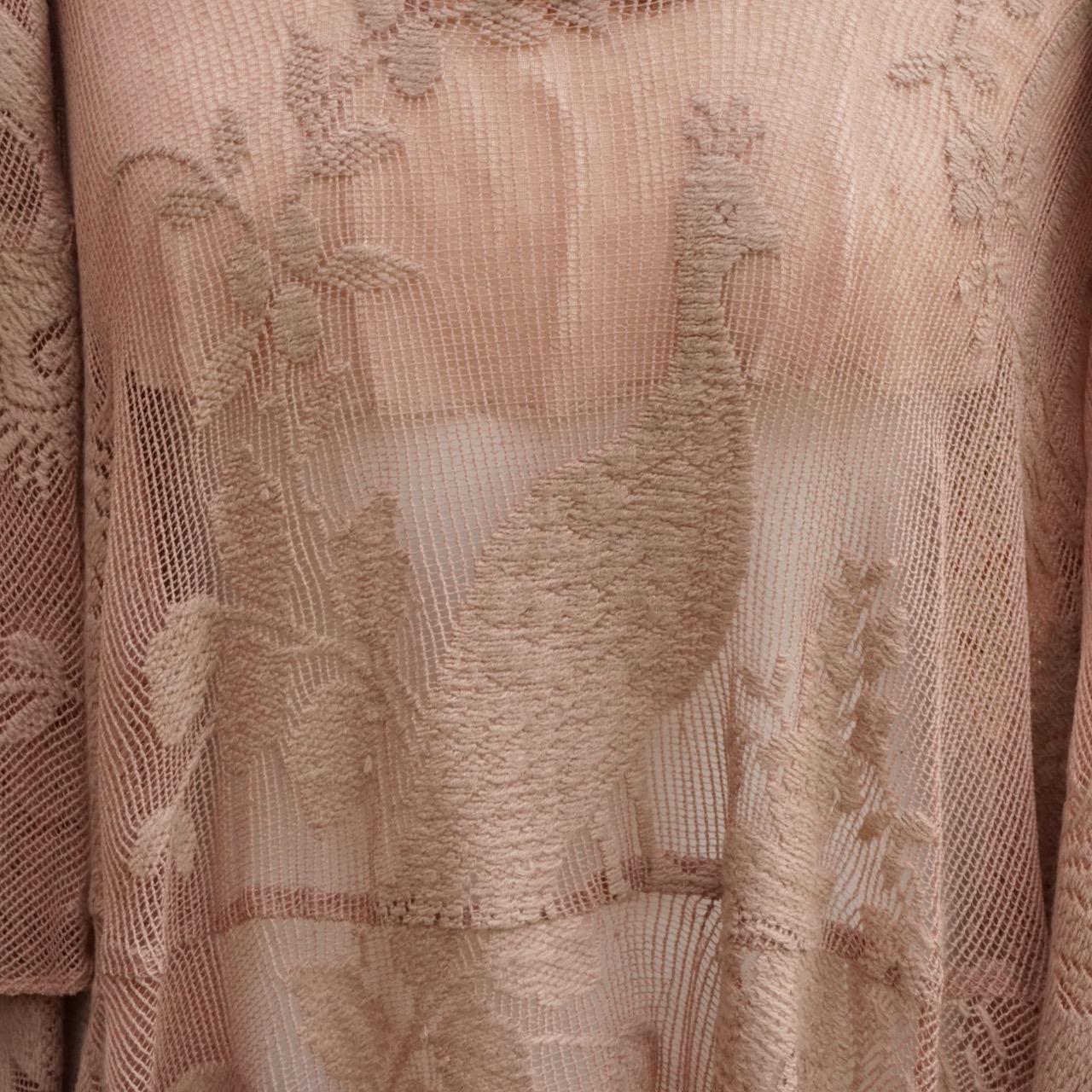 Original BIBA Pinkish Beige Mesh Top with Peacock Embroidery 1970s In Good Condition For Sale In London, GB