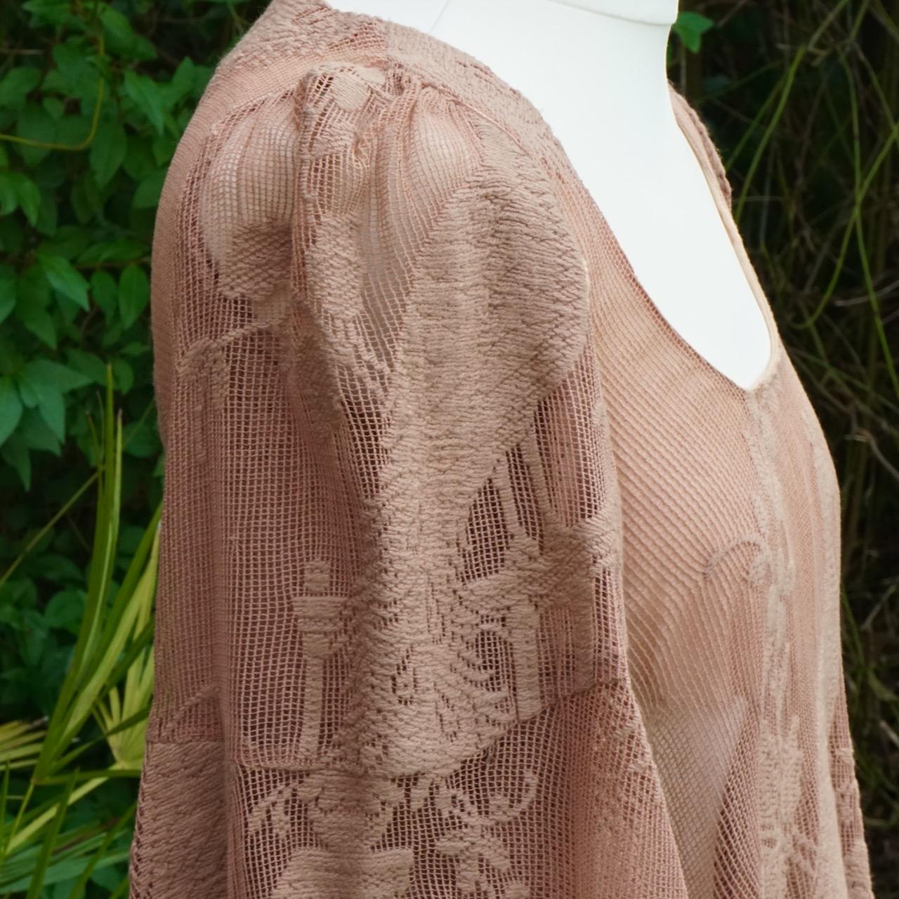 Original BIBA Pinkish Beige Mesh Top with Peacock Embroidery 1970s For Sale 1