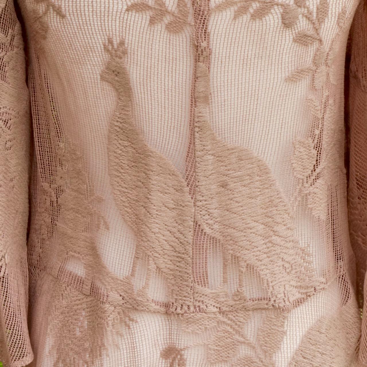 Original BIBA Pinkish Beige Mesh Top with Peacock Embroidery 1970s For Sale 3