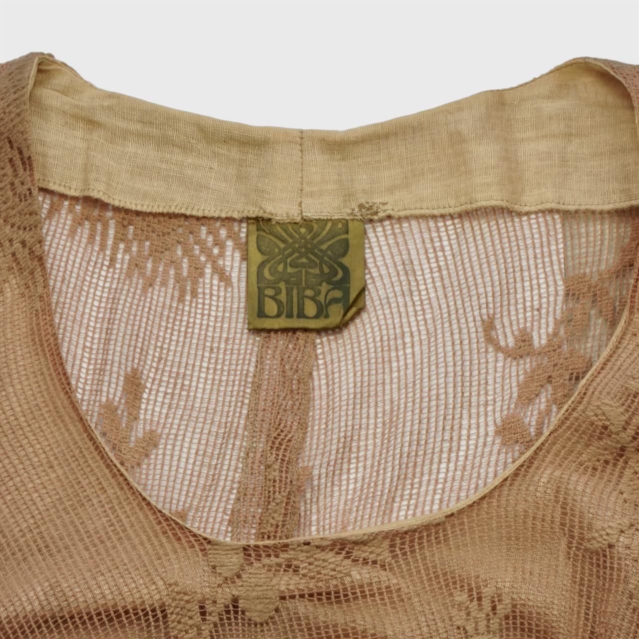 Original BIBA Pinkish Beige Mesh Top with Peacock Embroidery 1970s For Sale 4