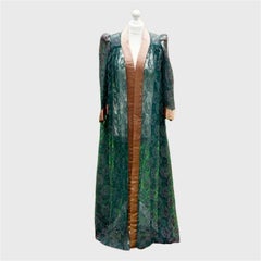 Original BIBA Teal Green Flower Lace Robe with Peach Satin Trim 1970s