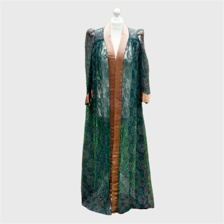 Original BIBA Teal Green Flower Lace Robe with Peach Satin Trim 1970s For  Sale at 1stDibs