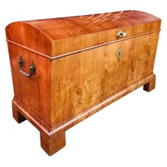 Original Biedermeier Blanket Chest with Round Lid with Polish Veneer, circa 1820