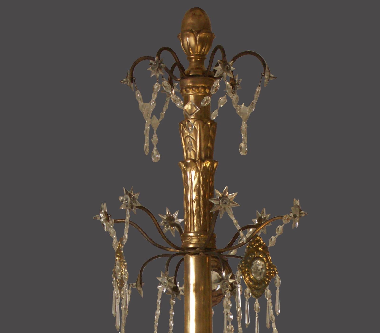 Original Biedermeier Chandelier 19th Century '1850' Carved and Gilded Six Flames In Excellent Condition For Sale In Vienna, AT