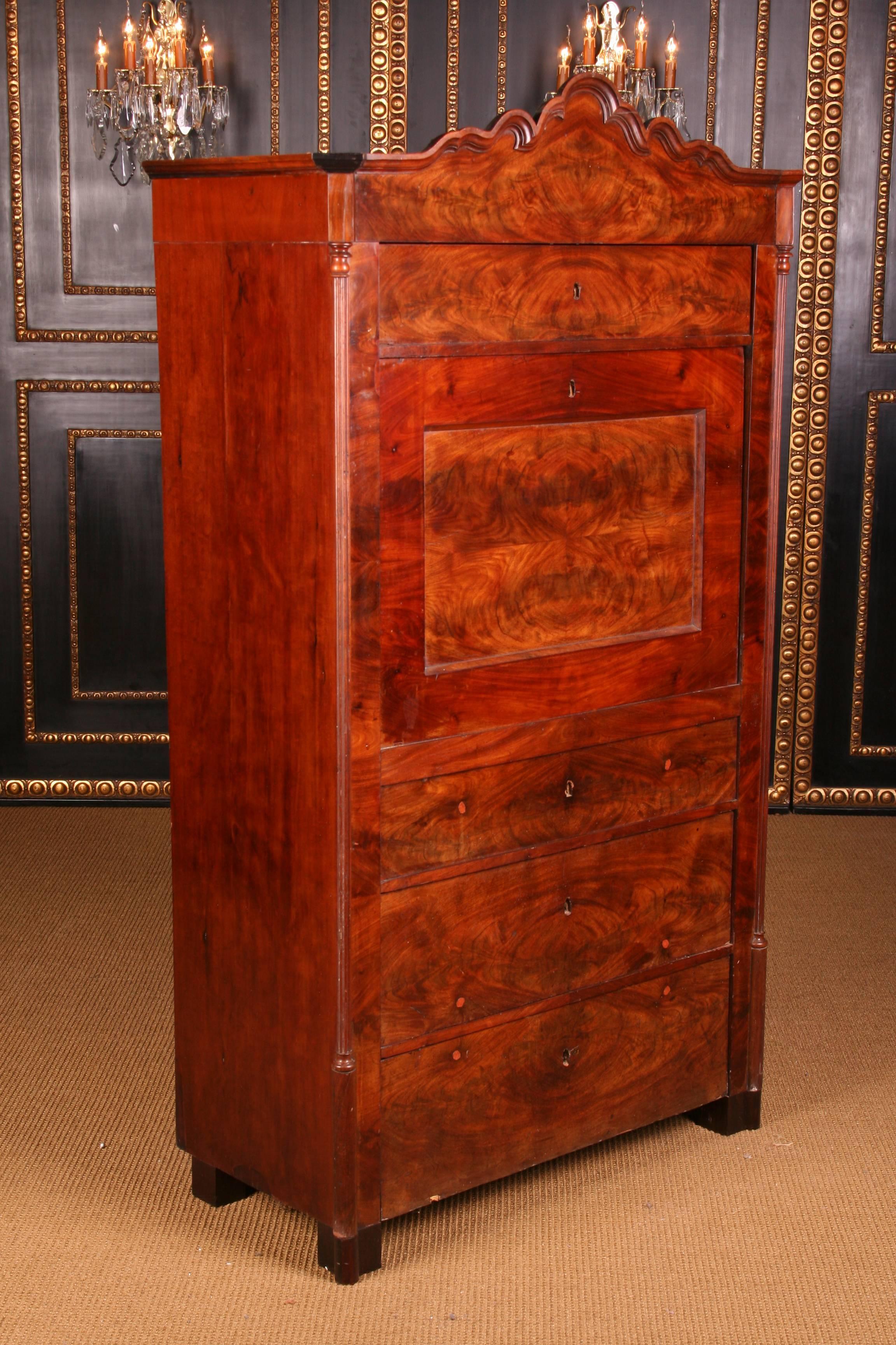 Original Antique Biedermeier Secretaire Desk Mahogany Veneer circa 1845-1850 In Good Condition In Berlin, DE
