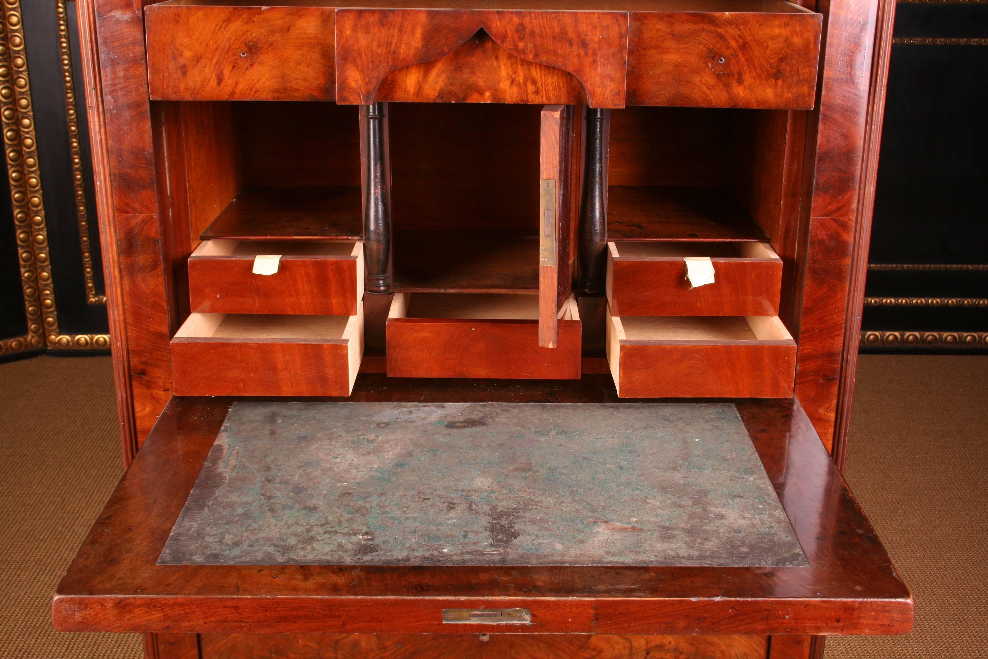 19th Century Original Antique Biedermeier Secretaire Desk Mahogany Veneer circa 1845-1850