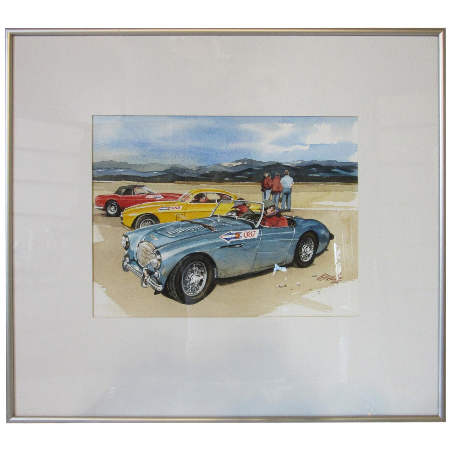 Original Bill Neale Austin Healey 3000 Automotive Watercolor Listed Artist AFAS For Sale