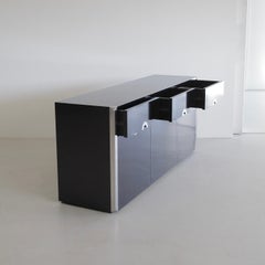 Original black 3-door Sideboard by Willy RIZZO, Sabot 1972