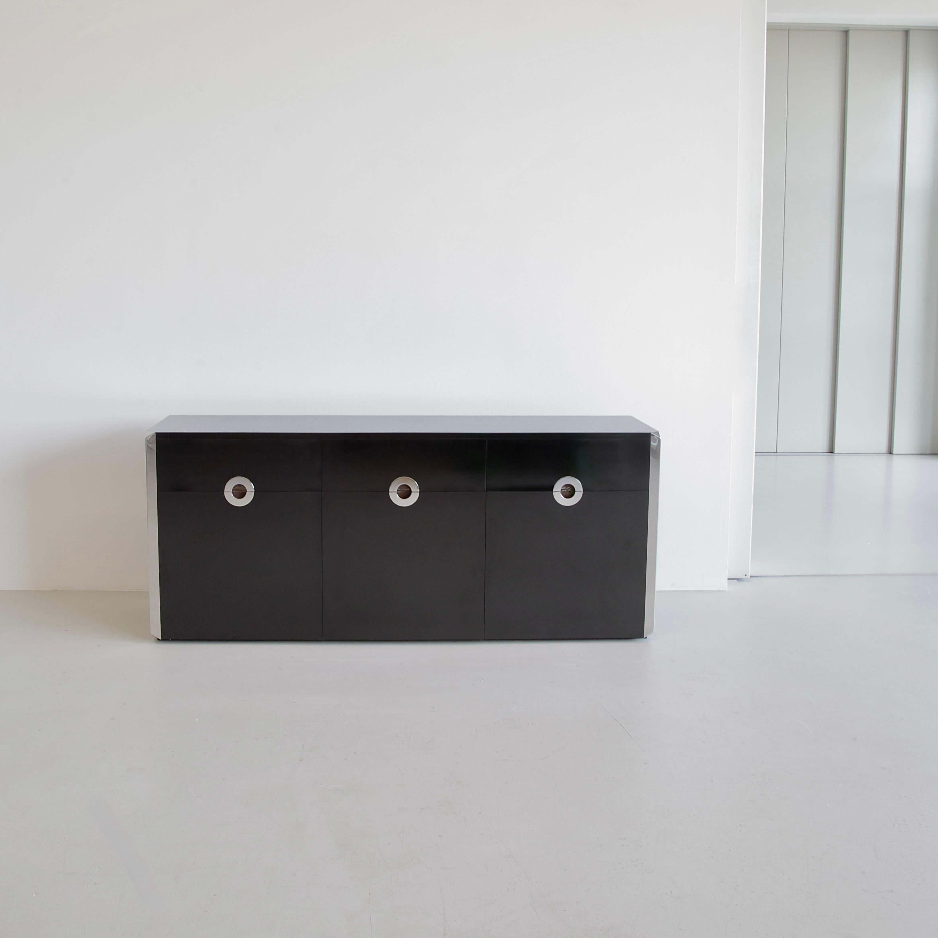 Modern Original black 3-door Sideboard by Willy RIZZO, Sabot 1972 For Sale